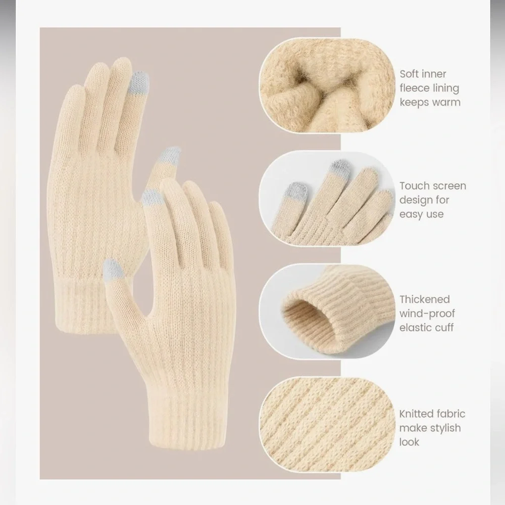 🆕 Womens Winter Beanie Hat Scarf Gloves Set,Touchscreen Gloves for Women 3 in 1